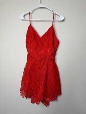 Lovers + Friends Vibrant Red Lace Romper summer boho